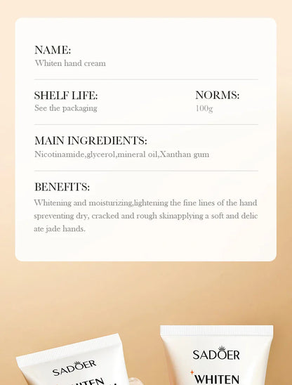 1/2/3pcs SADOER 100g Hand Cream – Moisturizing, Brightening & Non-Greasy Hydration for Soft, Beautiful Hands (Travel Size)