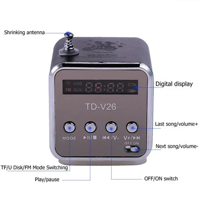 VIKEFON TD-V26 Mini Portable Bluetooth Speaker — TF Card, FM Radio, AUX Stereo Music Player for Outdoor & Party Use