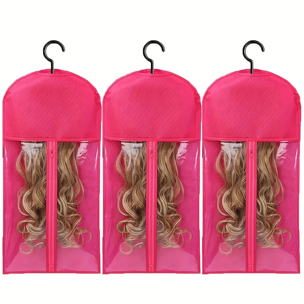 Premium Wig Storage Bags - Transparent Hanging Organizer with Metal Hangers for Wigs & Hair Extensions