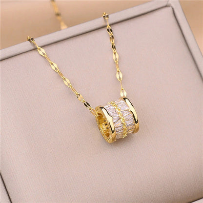 3 Color Lucky Beads Pendant Necklace – Stainless Steel & Sparkly Zircon Jewelry for Women