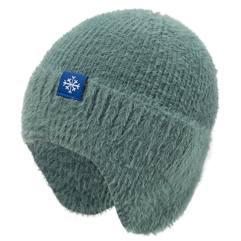 Women’s Earflap Winter Hat – Candy Color Faux Fur Knit Beanie, Kpop Style Streetwear Cap
