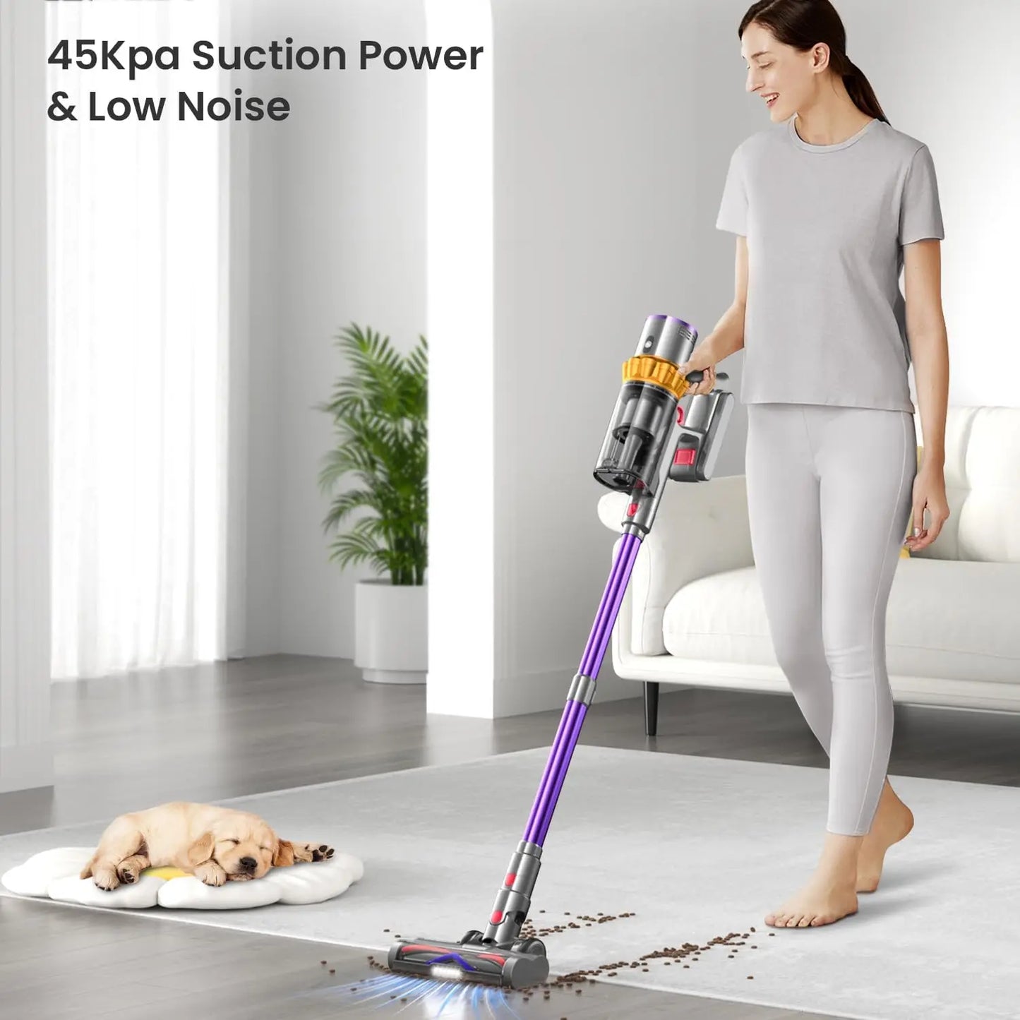 550W Cordless Vacuum Cleaner - 45KPa Suction, 65 Min Runtime, Low Noise, LED Screen, Wall Mount Charging for Home