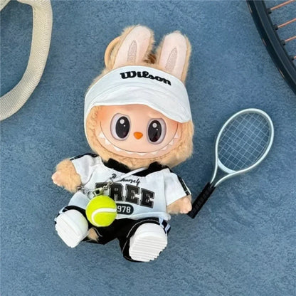 Labubu 15-17cm Doll Sports Outfit – LA Baseball & Trendy Tennis/Badminton Clothing, T-Shirt & Cargo Pants Set
