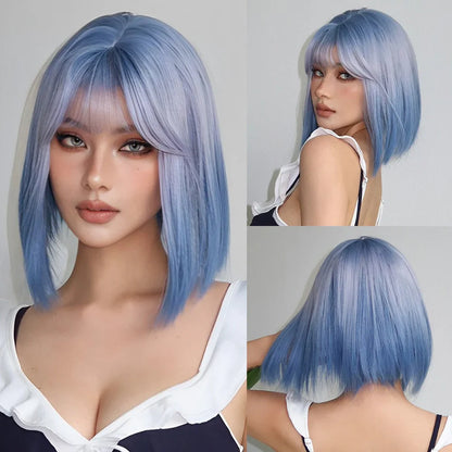 Blonde Short Curly Bob Synthetic Wig with Bangs – Platinum Golden Lolita Cosplay Wig for Women, Heat-Resistant for Daily & Party Use
