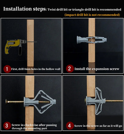 Plastic Expansion Drywall Anchor Kit — Self-Drilling Screws for Gypsum Board, Hollow Brick & Fiberboard