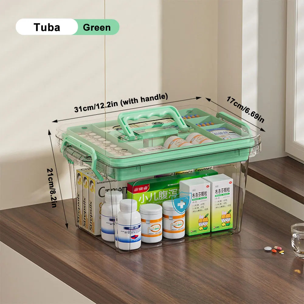 Large Capacity Portable Medicine Box – Multi-Layer Transparent First Aid & Medicine Storage Organizer