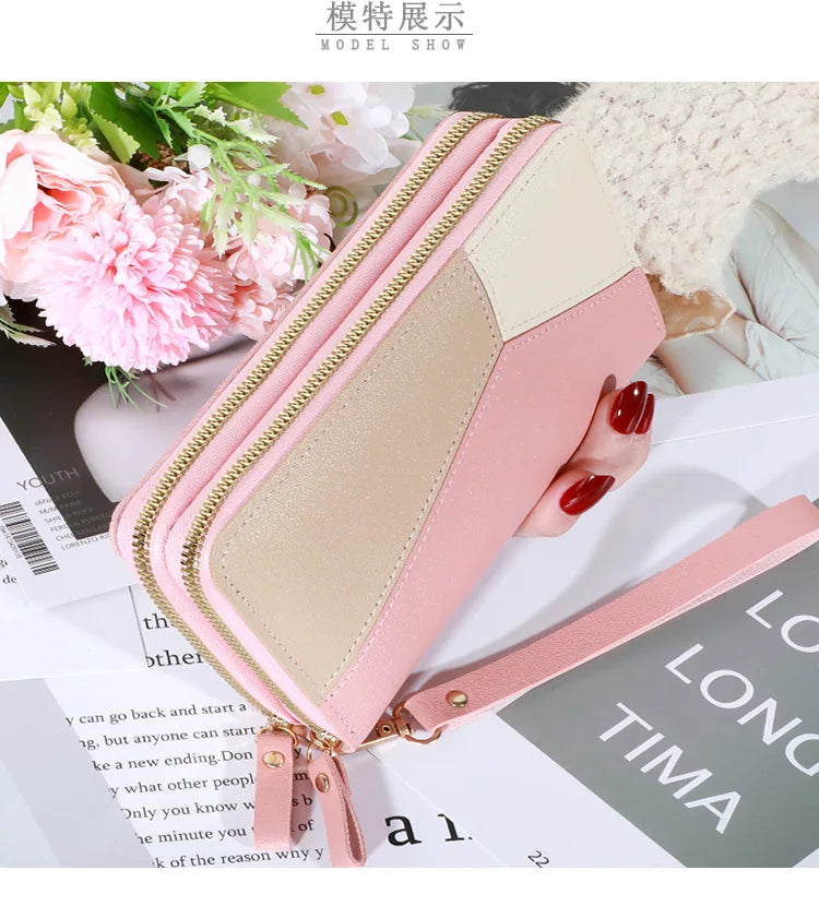 Long Women’s PU Leather Wallet – Double Zipper Tassel Clutch with Coin Purse & Card Holder