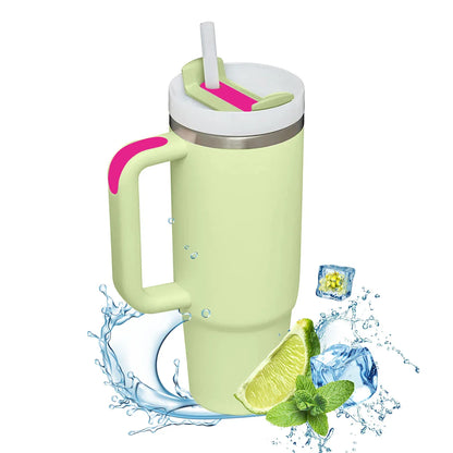 1200ml Insulated Stainless Steel Tumbler with Handle – Portable Thermal Mug for Hot & Cold Coffee with Straw