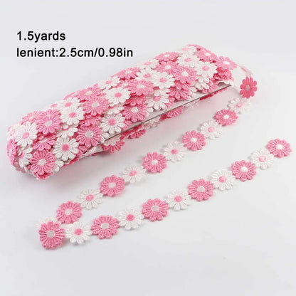 Daisy Flower Lace Trim Ribbon – 2.5CM Wide, 1.5 Yards Embroidered DIY Patchwork Sewing & Craft Supplies, Colorful