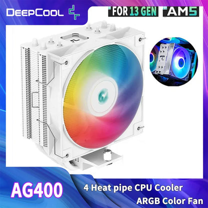 DEEPCOOL AG400 ARGB CPU Air Cooler – 4 Heat Pipes PWM 220W TDP Radiator for Intel LGA1700/1200/115X & AMD AM4/AM5 High Performance Cooling Fan