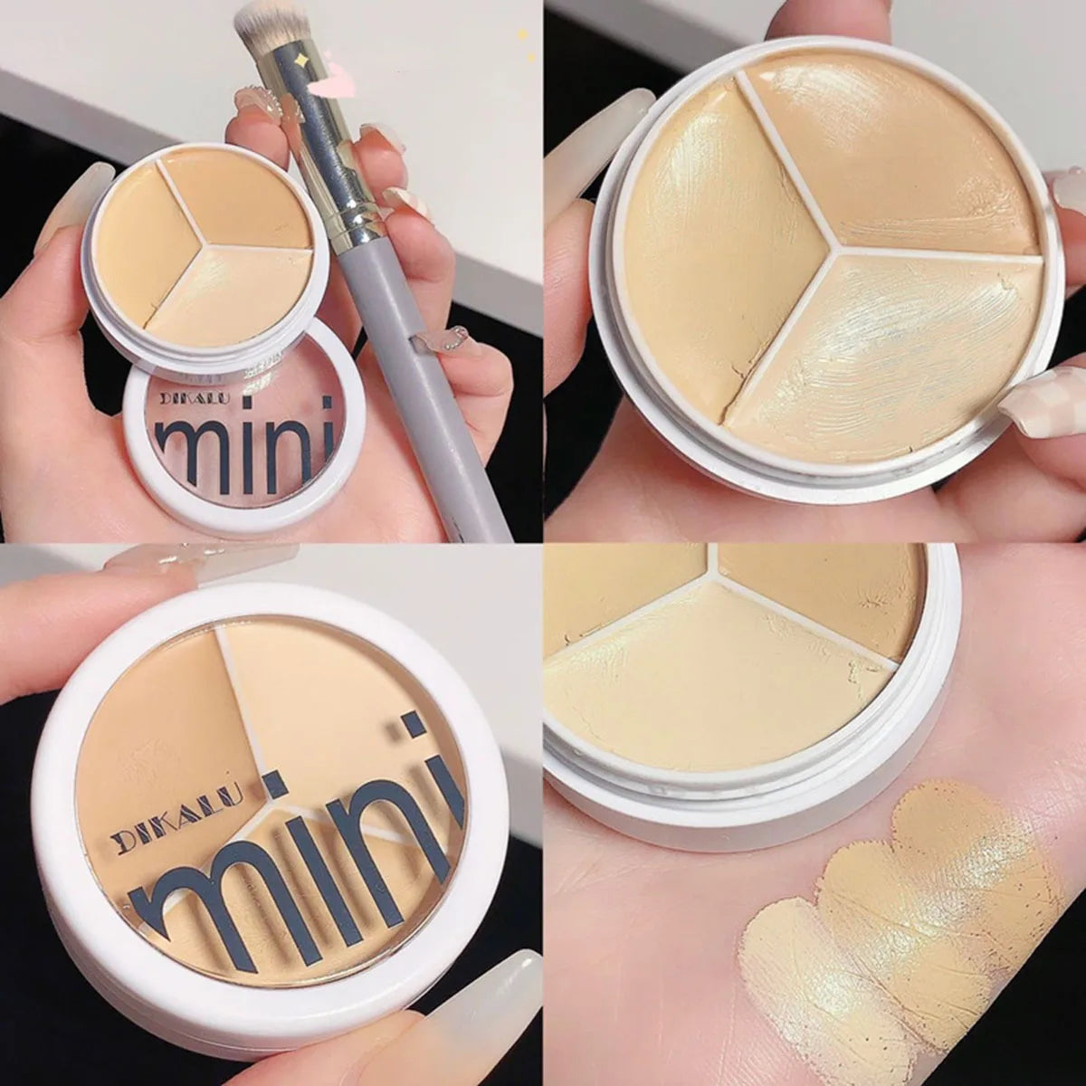 3-Color Concealer Cream Palette – Full Coverage for Acne, Dark Circles & Contour with Brush, Moisturizing Makeup