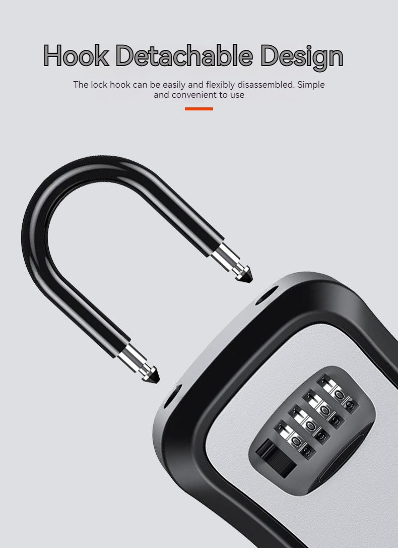 4 Digit Outdoor Password Key Box with Waterproof Steel Wire Hanging Hook - Free Installation & Extended Locking Storage