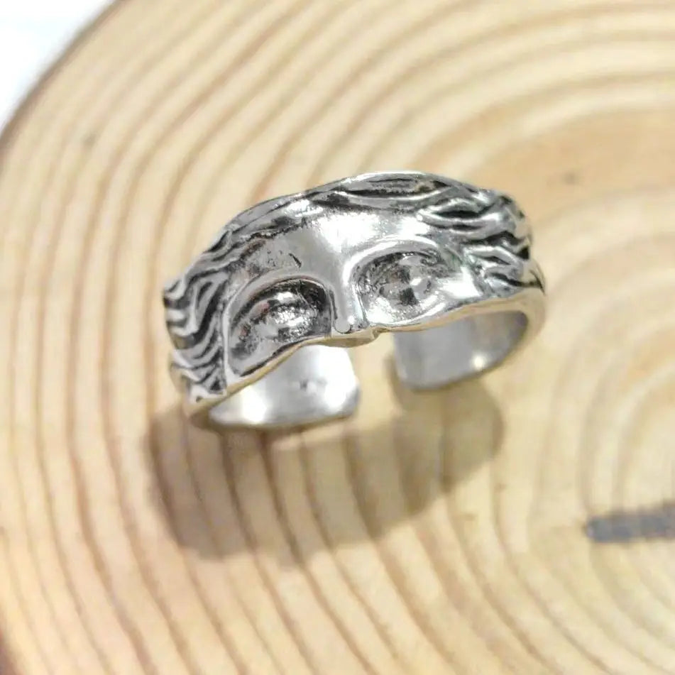 Men's Retro Venus Mask Ring – Adjustable Thai Silver Relief, Creative Statement Jewelry Gift