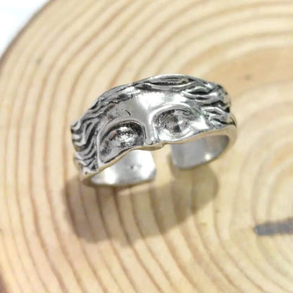 Men's Retro Venus Mask Ring – Adjustable Thai Silver Relief, Creative Statement Jewelry Gift