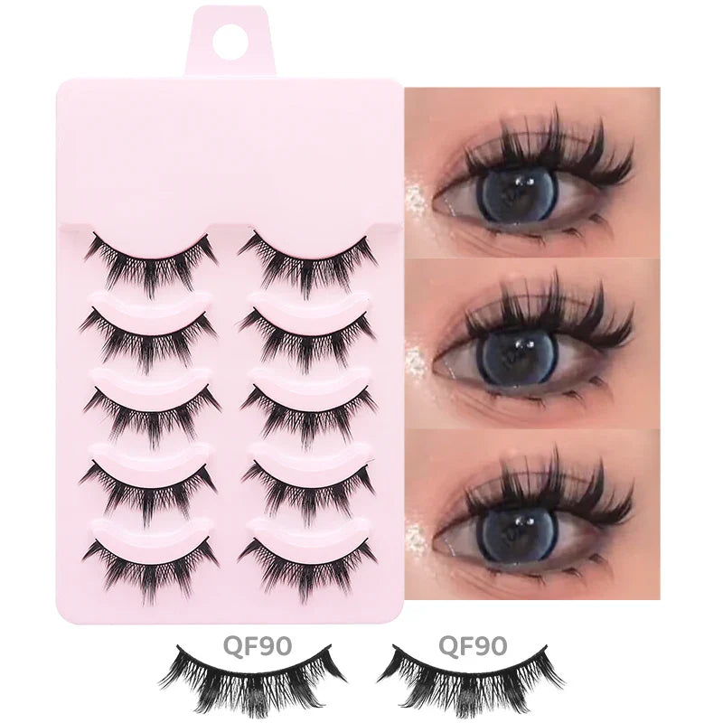 DINGSEN 5 Pairs Manga Style False Eyelashes — Soft, Natural, Long Anime Wispy Strip Lashes for Makeup