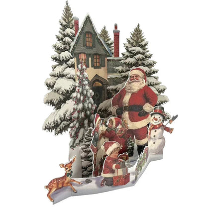 3D Christmas Card – Night Before Christmas Pop-Up Scene with Santa, Reindeer & Snowy Village