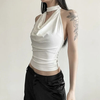 Women’s Solid Color Halter Vest – Casual, Sexy, All-Match Summer Top for Travel & High Street Style