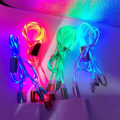 NNBILI 3-in-1 Glowing LED Fast Charging Cable – Luminous USB Type-C Charger for iPhone, Xiaomi & Phones