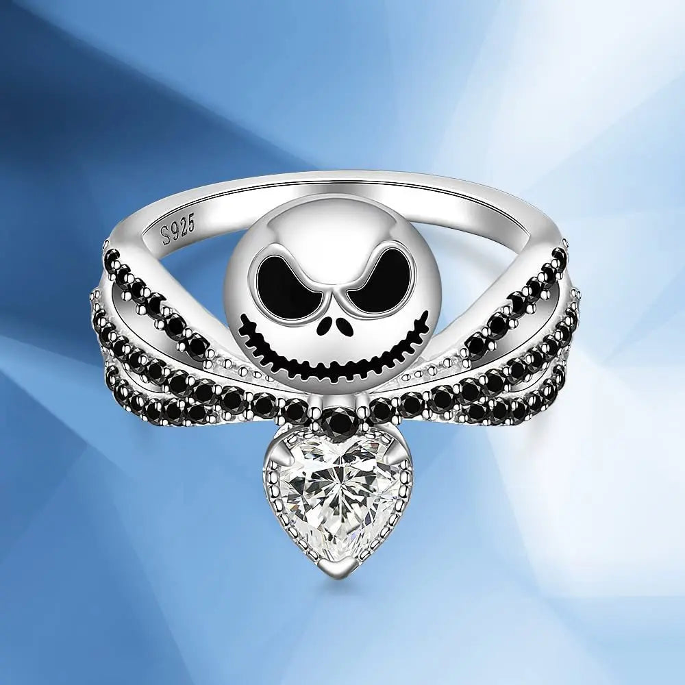 Disney Nightmare Before Christmas Jack Skellington Ring – Black Enamel Crystal Halloween Jewelry for Women
