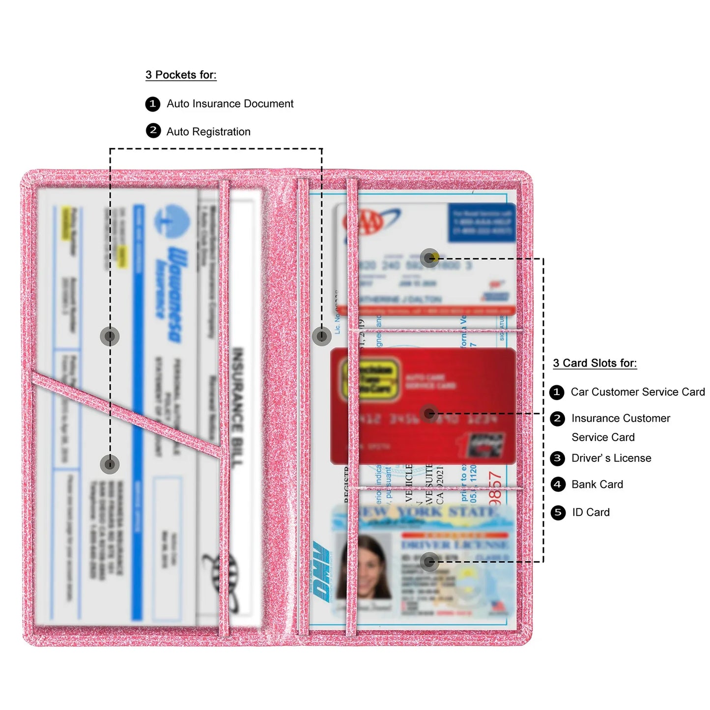 Car Registration & Insurance Card Holder — Vehicle License Document Organizer for Glove Box Compartment
