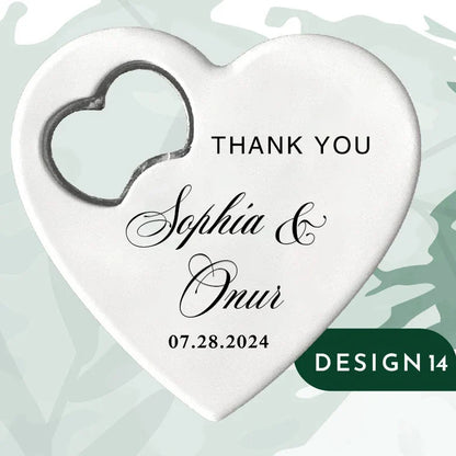 Custom Heart-Shaped Magnet Bottle Opener – 10-30pcs Engraved Bridal Shower & Wedding Party Favors in Bulk