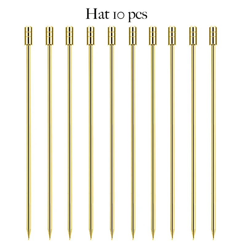 10PCS Stainless Steel Cocktail Picks - Fruit Sticks & Drink Stirring Sticks in Circle, Ball, and Hat Shapes