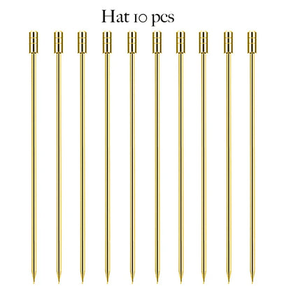10PCS Stainless Steel Cocktail Picks - Fruit Sticks & Drink Stirring Sticks in Circle, Ball, and Hat Shapes