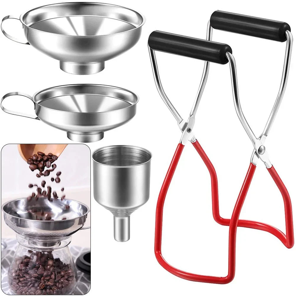 4-Piece Stainless Steel Canning Funnel Set - Grip Handle Jam Funnels for Spices, Liquids & Food Transfer