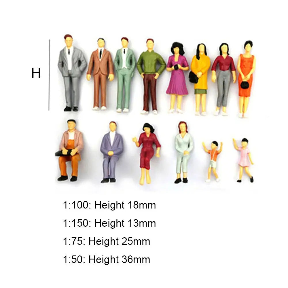 100pcs Miniature People Figures - Scale Model ABS Characters for DIY Building, Train Scenery & Architecture Decor