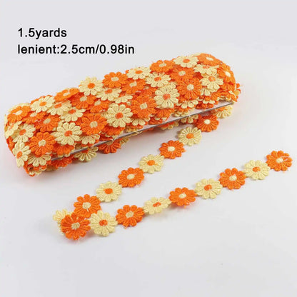 Daisy Flower Lace Trim Ribbon – 2.5CM Wide, 1.5 Yards Embroidered DIY Patchwork Sewing & Craft Supplies, Colorful