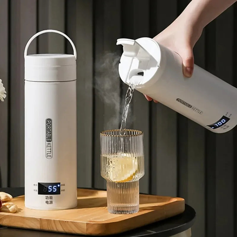 500ML Portable Electric Kettle — Travel Tea & Coffee Boiler Thermal Cup with Anti-Scald Design and English Menu