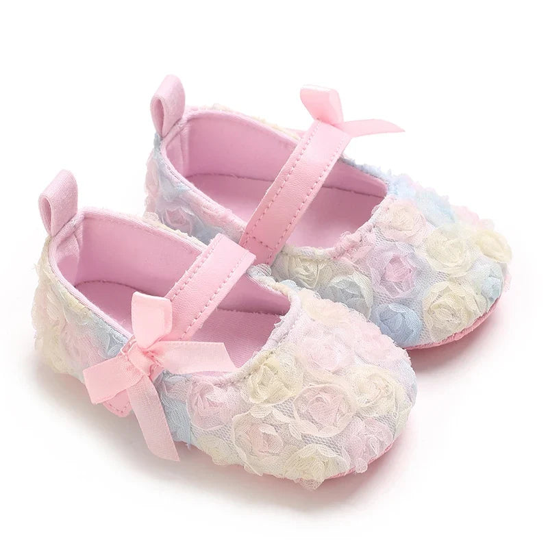 Baby Girl Rose Walk Shoes - Chiffon Rose Dress Shoes & Soft Casual Footwear for 0–1 Year