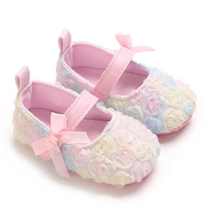 Baby Girl Rose Walk Shoes - Chiffon Rose Dress Shoes & Soft Casual Footwear for 0–1 Year
