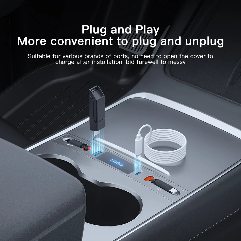 Tesla Model 3 & Model Y 27W Quick Charger USB Shunt Hub – Intelligent Docking Station Car Adapter & Splitter Extension