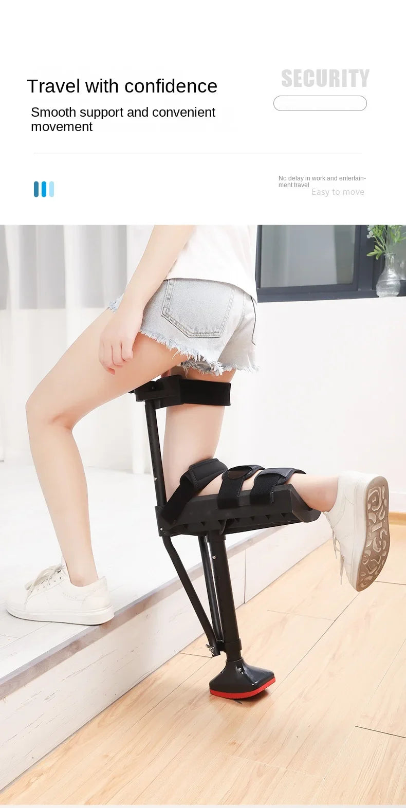 Ergonomic Hands-Free Knee Crutch — Adjustable Adult Mobility Aid for Walking Support