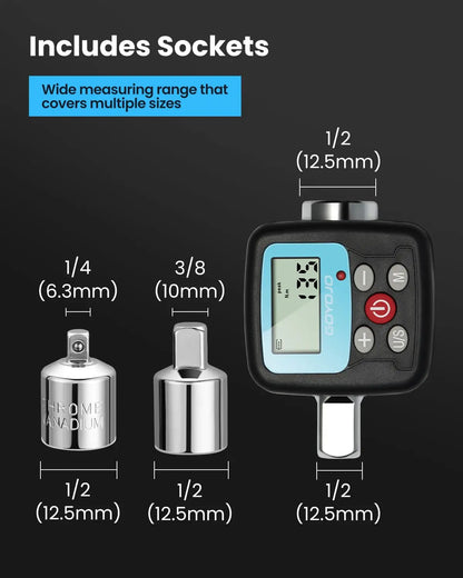 Professional Digital Torque Wrench Set | 1/4'', 3/8'', 1/2'' Electronic Wrench & Torque Adapter for Bike & Car Repair