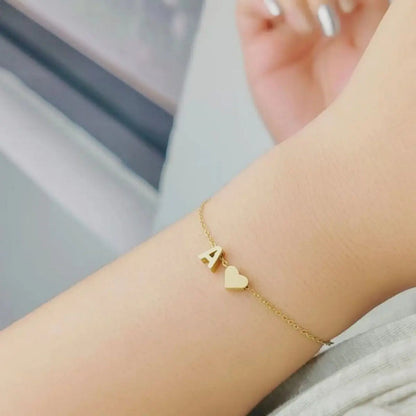 26 Letters Personalized Heart Bracelet - Custom Initial Name Jewelry for Girls & Women, Anniversary Gift