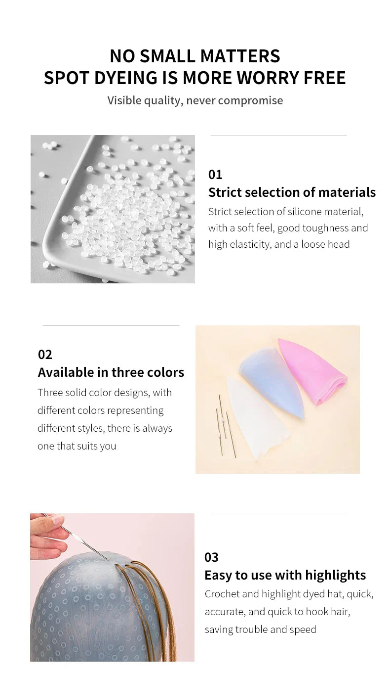 Silicone Hair Highlighting Cap with Hook Needle – Reusable Hair Dye Set for Salon & Professional Hair Coloring