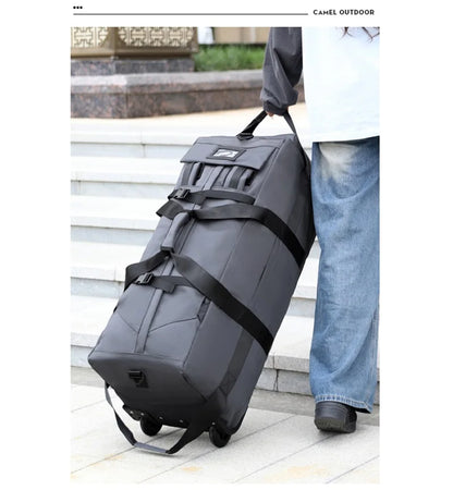 80L Rolling Duffle Bag with Wheels – 31" Heavy-Duty Foldable Travel Duffel, Water-Resistant Luggage with Shoulder Strap