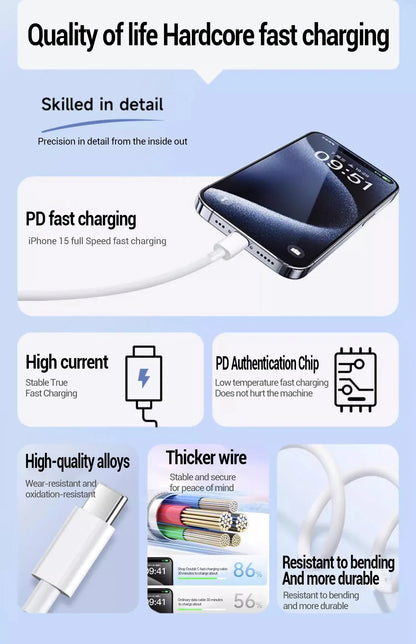 100W Fast Charging Cable – USB C for Apple iPhone 14-11 Pro Max, Plus, Mini, 1M/2M Data Cable, Quick Charge Phone Accessories