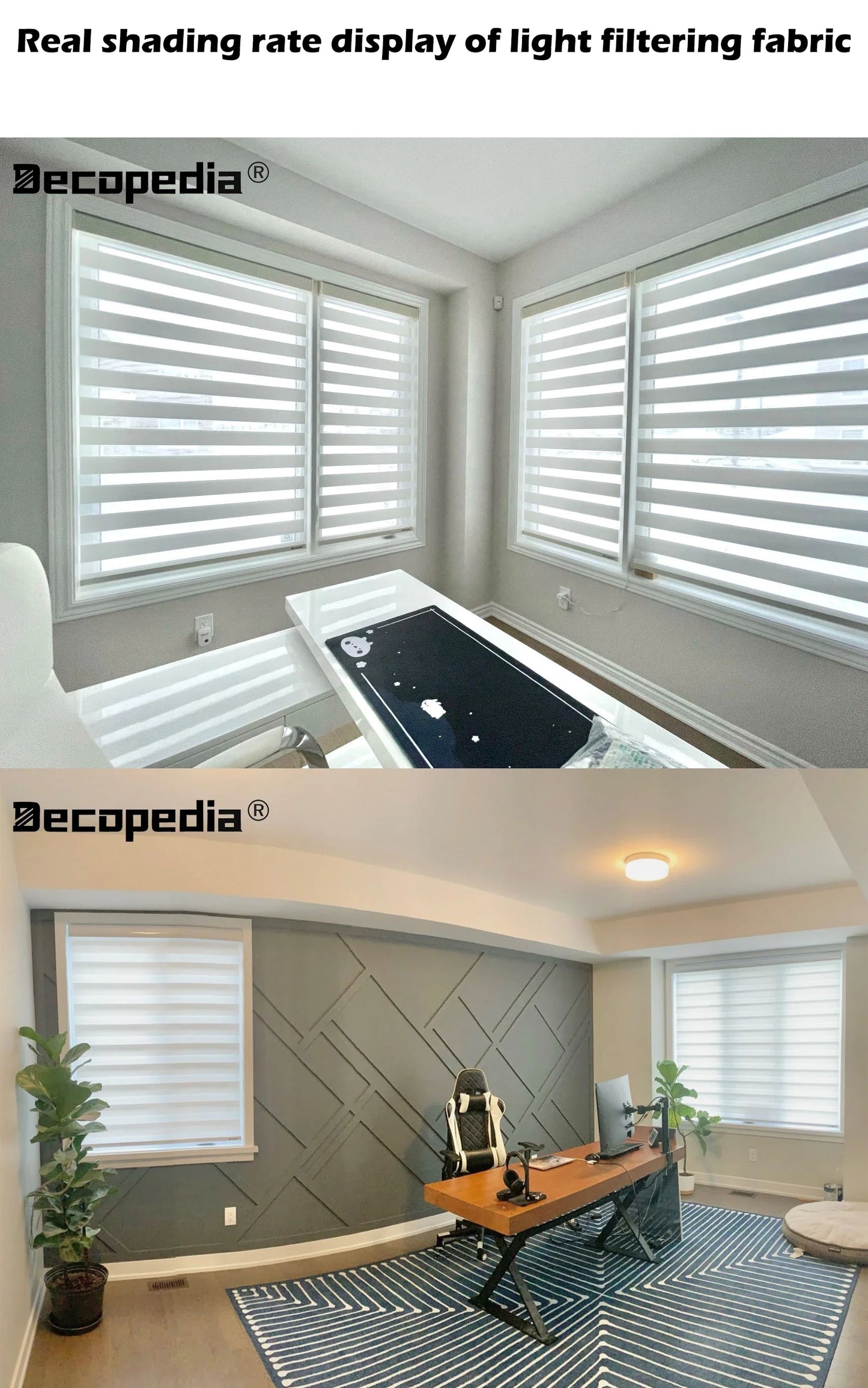 Decopedia Custom Made Zebra Blinds – Motorized Roller Blackout Day & Night Window Blinds for Sliding Doors