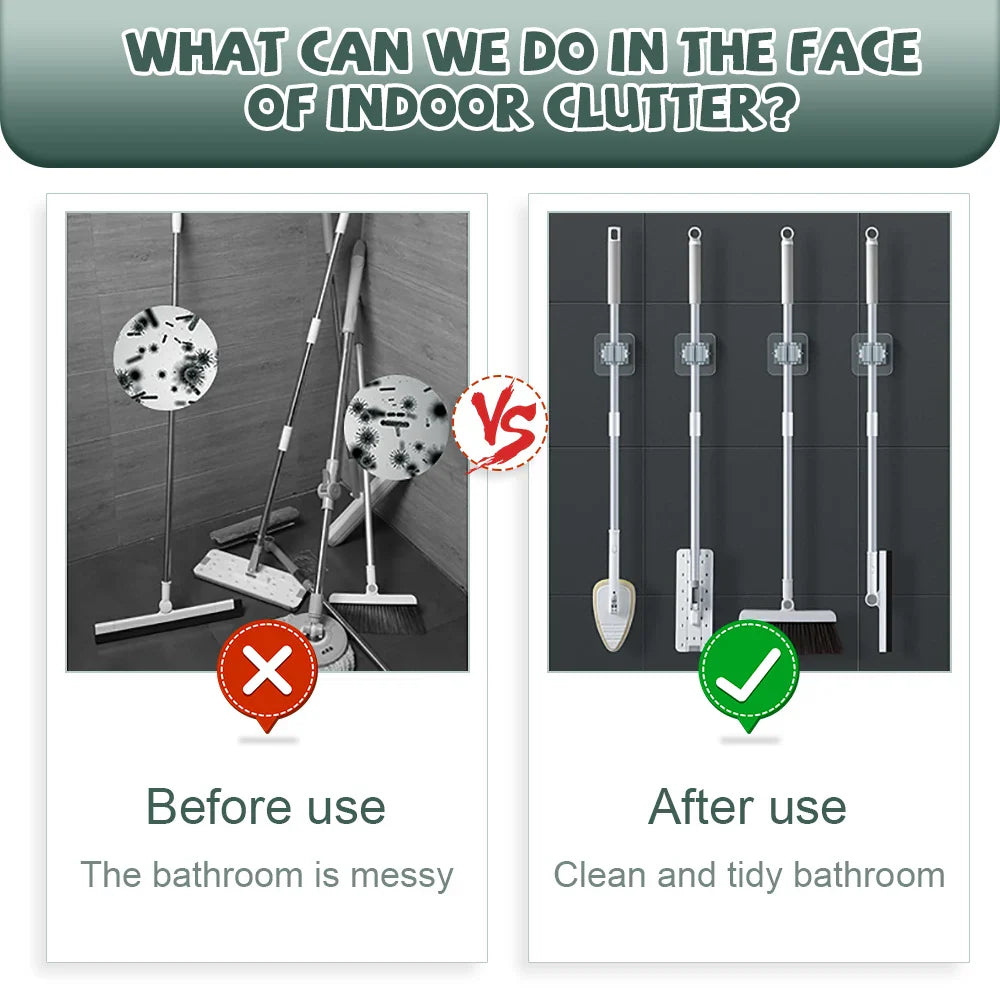 Wall-Mounted Mop Organizer Holder: Waterproof Storage Rack with Broom Hanger Hooks - Set of 4 Household Tools
