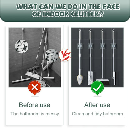 Wall-Mounted Mop Organizer Holder: Waterproof Storage Rack with Broom Hanger Hooks - Set of 4 Household Tools