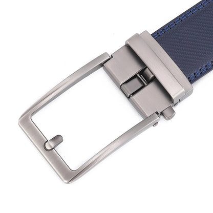 Men’s Luxury Leather Click Belt – Automatic Buckle Designer Waist Strap for Jeans (Blue, 3.5cm)