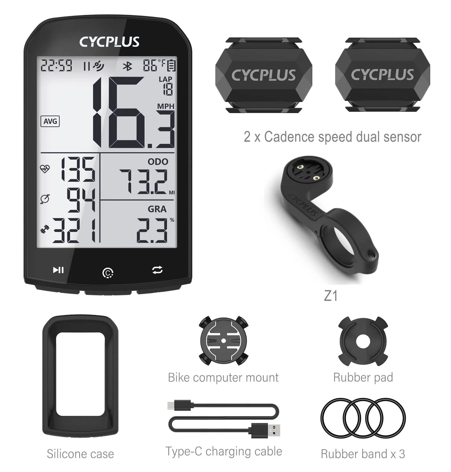 CYCPLUS M1 GPS Bicycle Computer - Bluetooth 5.0 & ANT+ Cycling Speedometer | Speed Meter Compatible with Garmin Zwift | Bike Accessories
