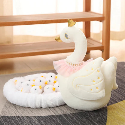 Swan & Chick Family Plush Toy — Lifelike Mother and Baby Stuffed Animals with Nest for Kids