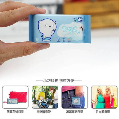64Pcs Disposable Mini Hand Wipes – Portable Travel Size Hand & Mouth Cleaning Wet Wipes for Home, School & Daily Hygiene Use