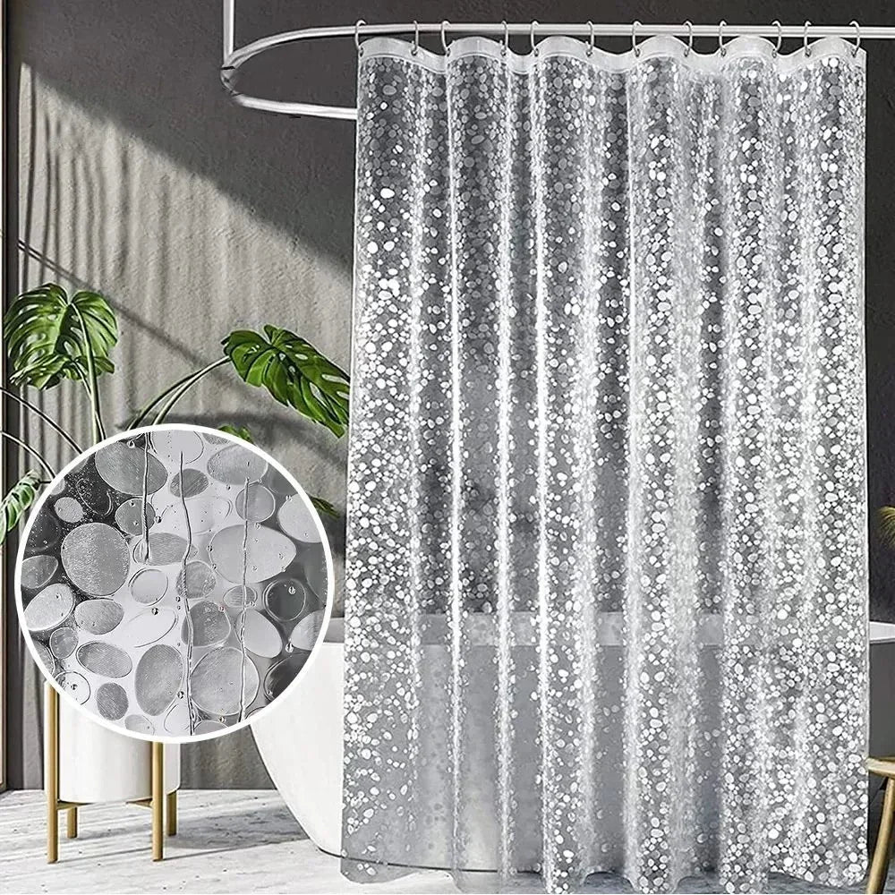 Transparent PEVA Bathroom Shower Curtain – Waterproof, Mildew-Proof Bathtub Lining with Cobblestone Design & Hooks