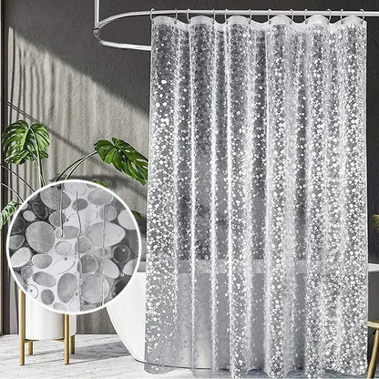 Transparent PEVA Bathroom Shower Curtain – Waterproof, Mildew-Proof Bathtub Lining with Cobblestone Design & Hooks