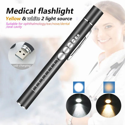 USB Rechargeable Medical Pen Light | Mini Nursing LED Flashlight with Stainless Steel Pocket Clip